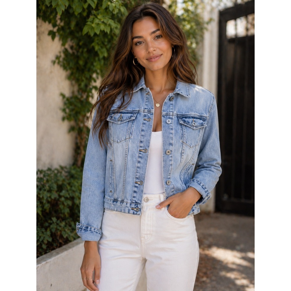 Lucky Brand Denim Jacket Womens XL Light Wash Blue Jean Trucker Button Casual